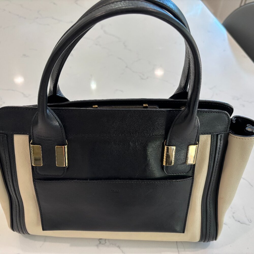 CHLOE  Calfskin Medium Alice Satchel Husky White and Black